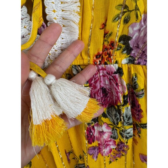 Me 2‎ Magic Bohemian Floral Yellow Maxi Dress vibrant 90s sz L - Picture 4 of 9